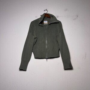 Abercrombie & Fitch Sweater Women M Cardigan Full Zip Olive Green Ribbed Knit
